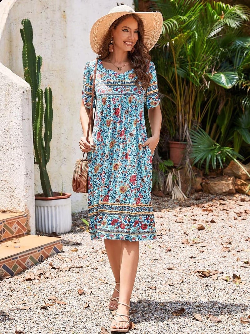 CRIPOM Store Womens Nightgown Short Sleeve House Dress with Pockets-Floral Print Mumu Dress S-3XL - Image 5
